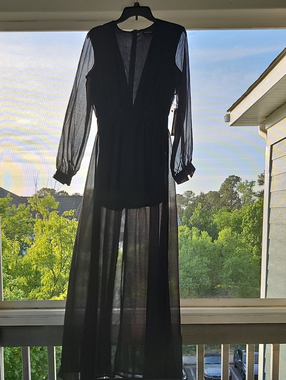 bebe Black Sheer Maxi Dress with Long Sleeves